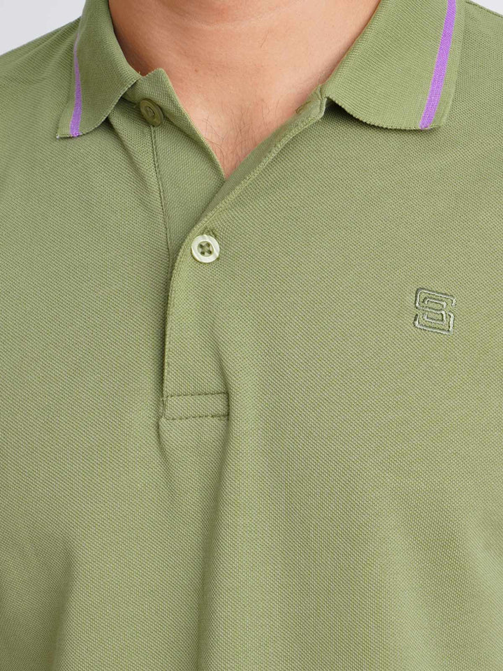 Light Olive Classic Half Sleeves Cotton Polo T-Shirt (POLO-599)