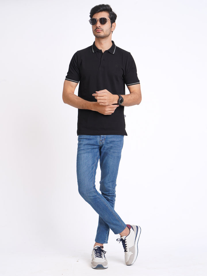 Black Classic Half Sleeves Cotton Polo T-Shirt (POLO-602)