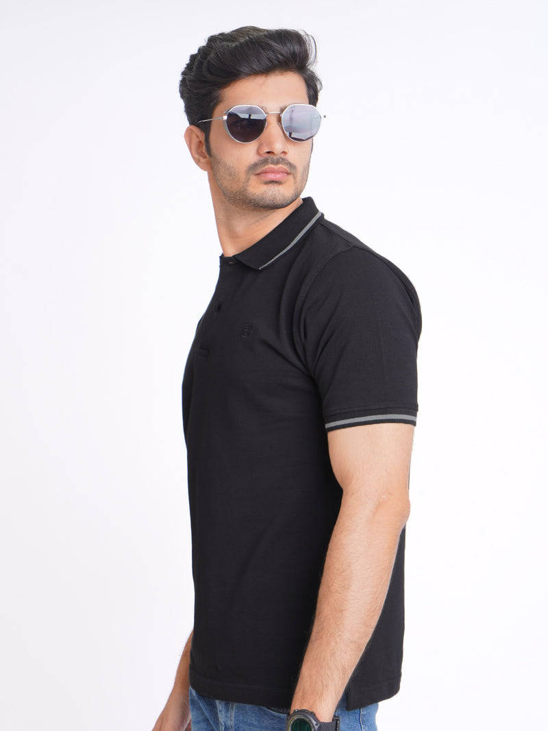 Black Classic Half Sleeves Cotton Polo T-Shirt (POLO-602)