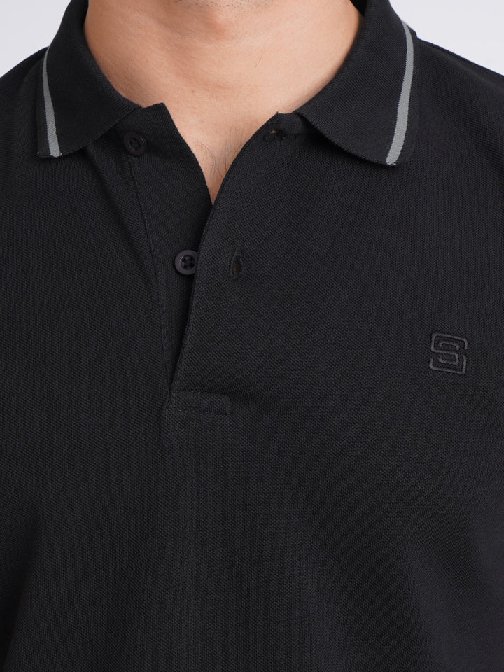 Black Classic Half Sleeves Cotton Polo T-Shirt (POLO-602)