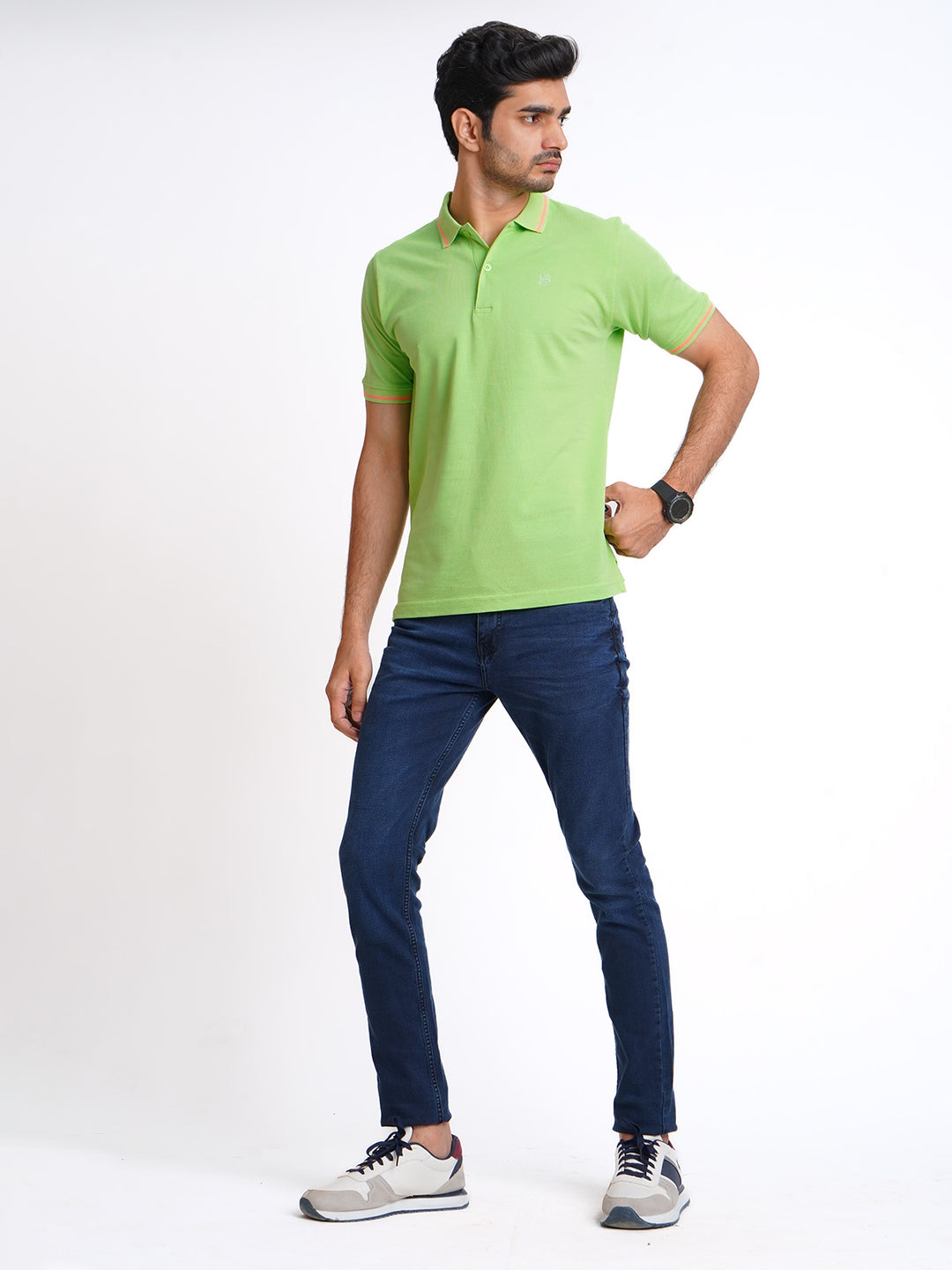 Bright Lime Green Classic Half Sleeves Cotton Polo T-Shirt (POLO-604)