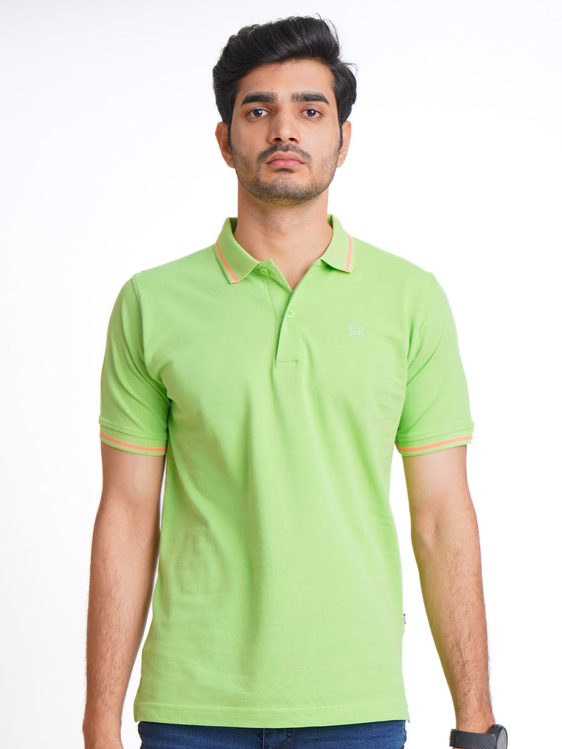 Bright Lime Green Classic Half Sleeves Cotton Polo T-Shirt (POLO-604)