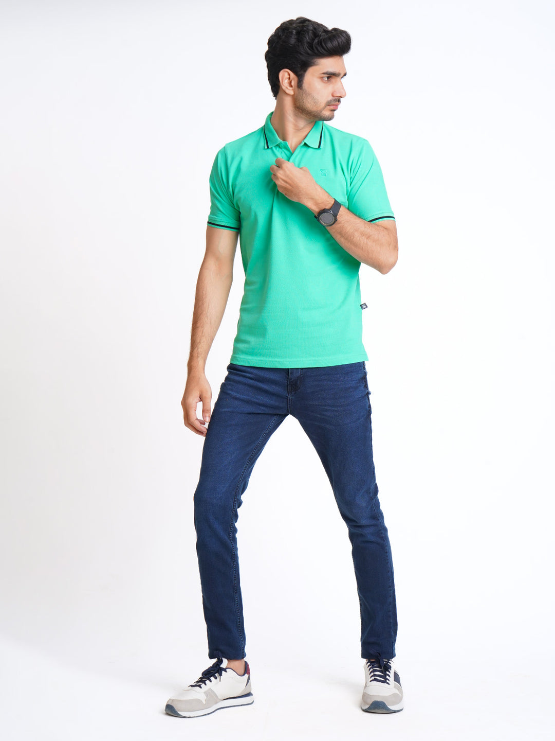 Electric Mint Green Classic Half Sleeves Cotton Polo T-Shirt (POLO-609)