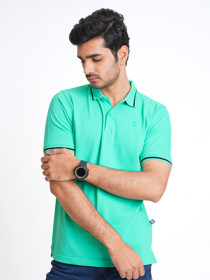 Electric Mint Green Classic Half Sleeves Cotton Polo T-Shirt (POLO-609)