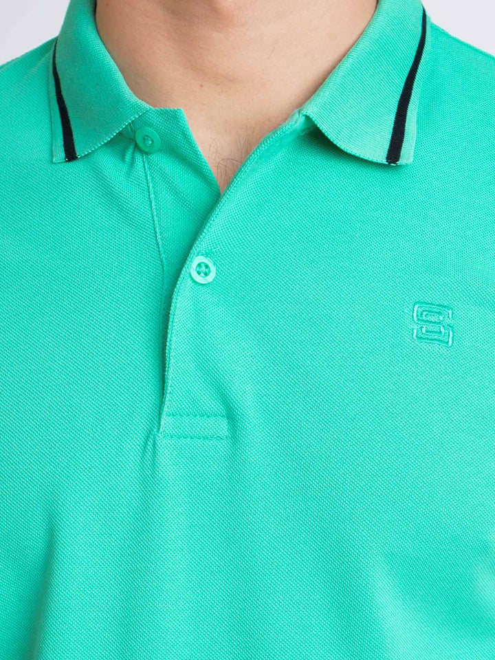 Electric Mint Green Classic Half Sleeves Cotton Polo T-Shirt (POLO-609)