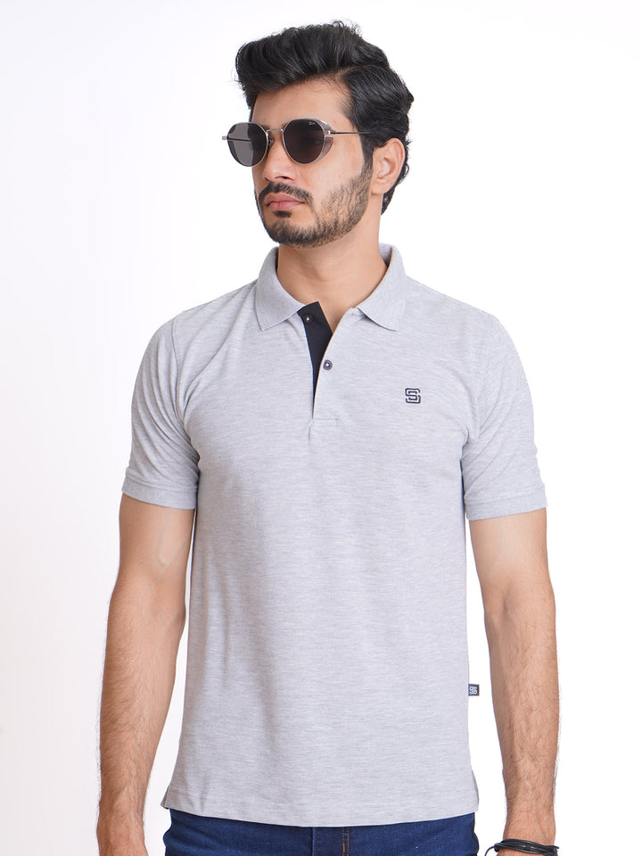 Grey Half Sleeves Designer Polo T-Shirt (POLO-610)