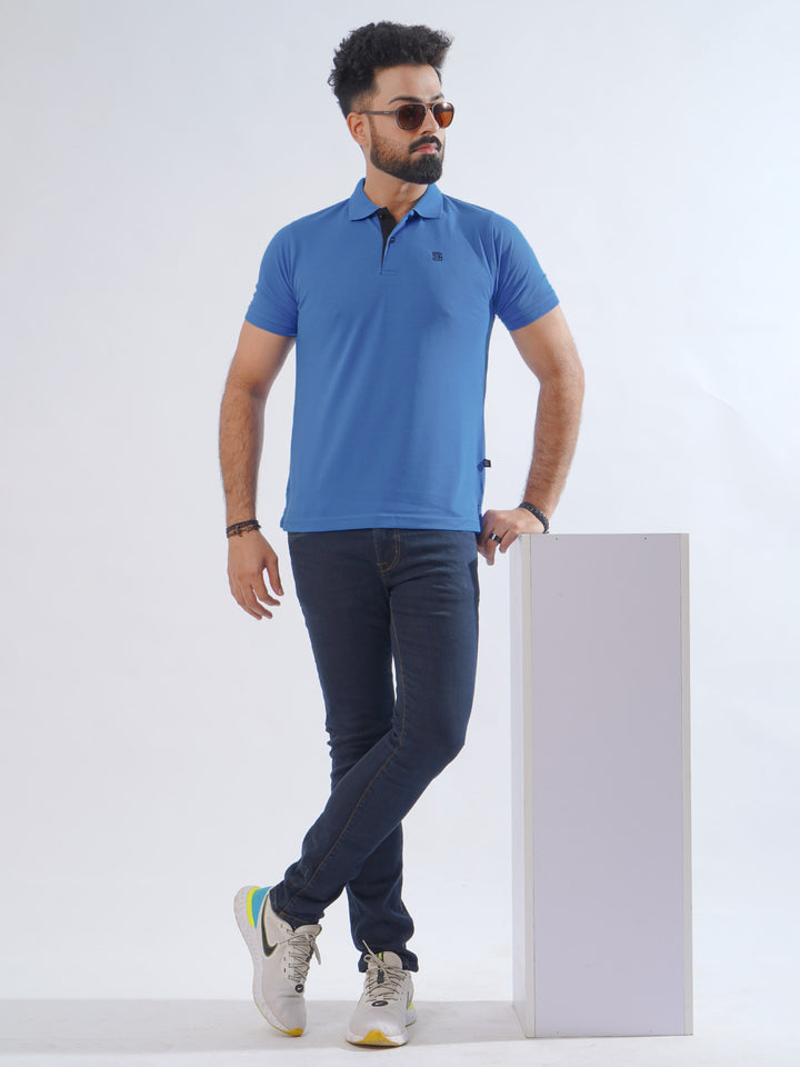 Royal Blue Half Sleeves Designer Polo T-Shirt (POLO-612)