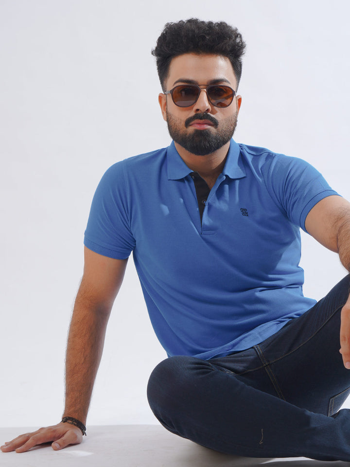 Royal Blue Half Sleeves Designer Polo T-Shirt (POLO-612)