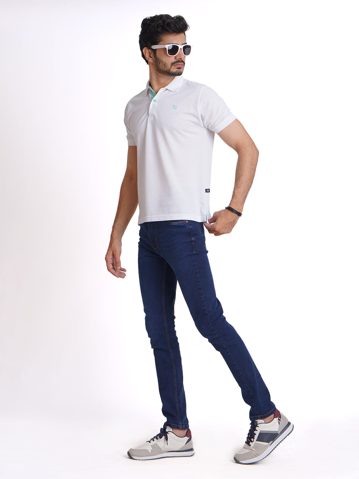 White Half Sleeves Designer Polo T-Shirt (POLO-613)