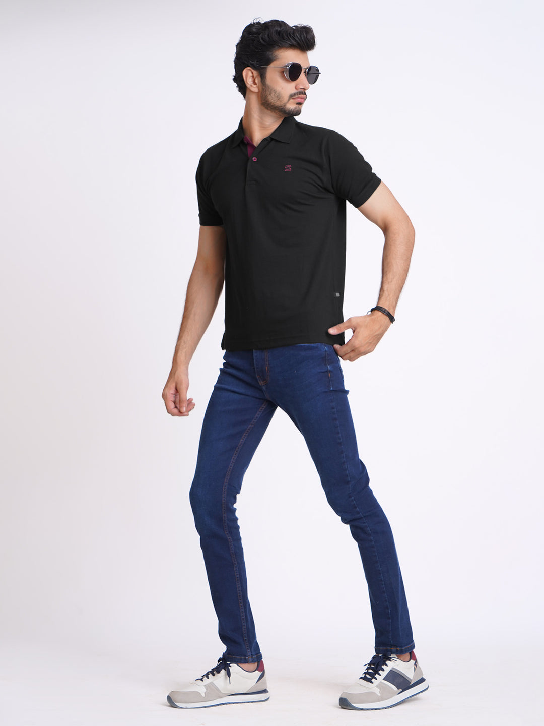 Black Half Sleeves Designer Polo T-Shirt (POLO-617)