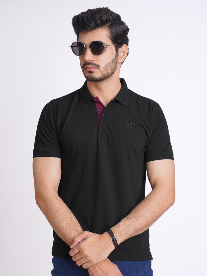 Black Half Sleeves Designer Polo T-Shirt (POLO-617)