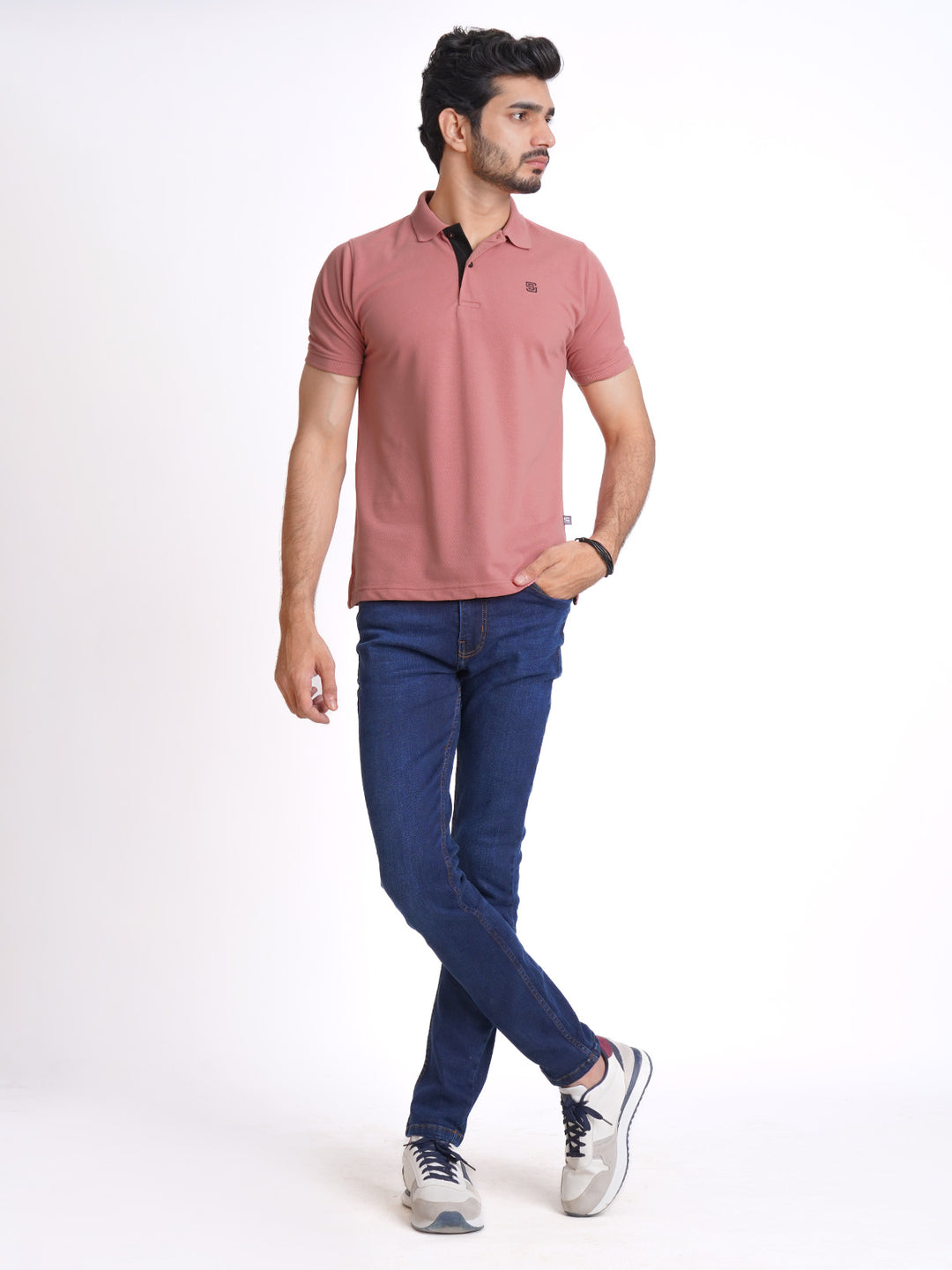 Tea Pink Half Sleeves Designer Polo T-Shirt (POLO-619)