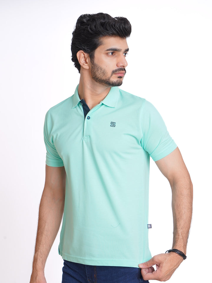 Sea Green Half Sleeves Designer Polo T-Shirt (POLO-620)