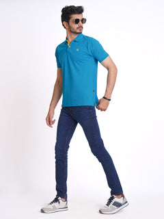 Vivid Blue Half Sleeves Designer Polo T-Shirt (POLO-621)