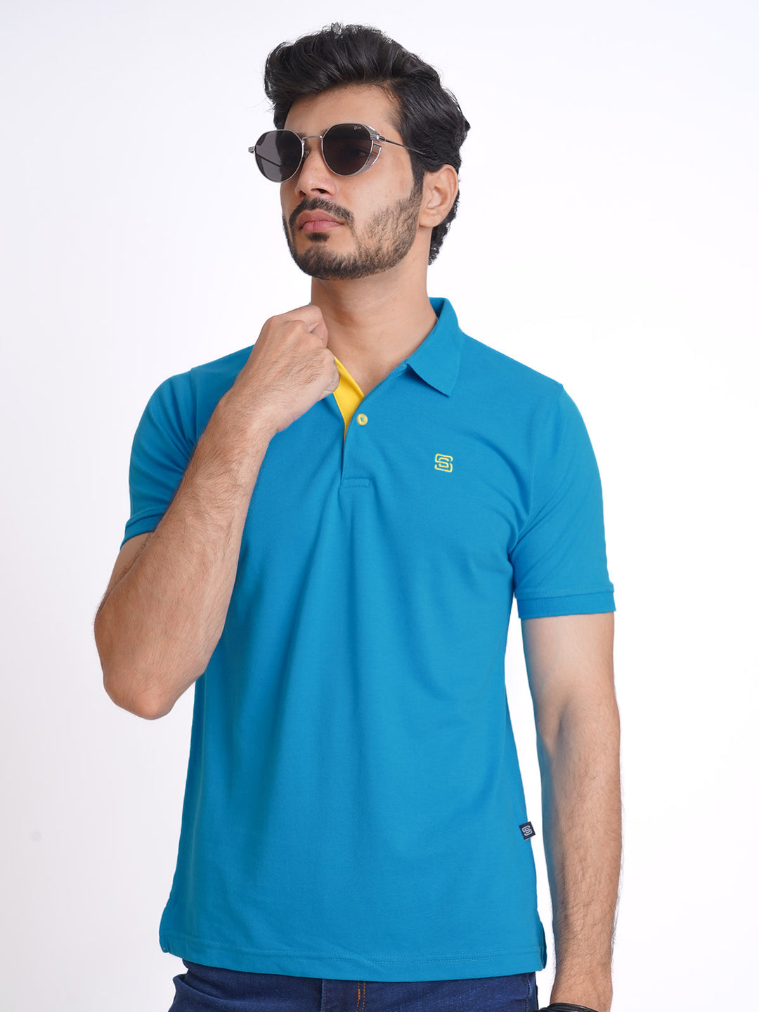 Vivid Blue Half Sleeves Designer Polo T-Shirt (POLO-621)