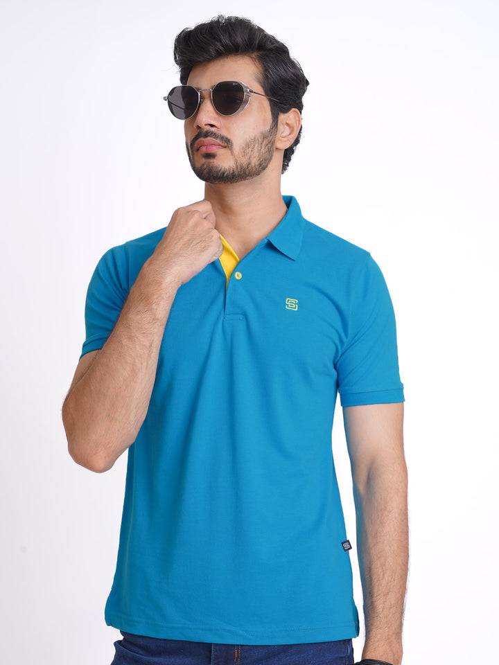 Vivid Blue Half Sleeves Designer Polo T-Shirt (POLO-621)