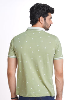 Light Green Half Sleeves Contrast Printed Polo T-Shirt (POLO-623)