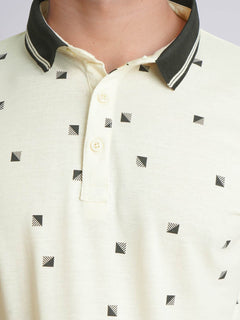Cream Half Sleeves Contrast Printed Polo T-Shirt (POLO-624)