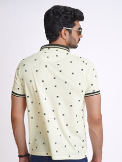 Cream Half Sleeves Contrast Printed Polo T-Shirt (POLO-624)