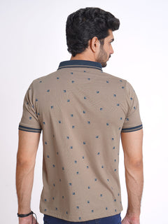 Khaki Half Sleeves Contrast Printed Polo T-Shirt (POLO-625)