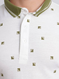 White Half Sleeves Contrast Printed Polo T-Shirt (POLO-626)