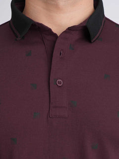 Maroon Half Sleeves Contrast Printed Polo T-Shirt (POLO-628)