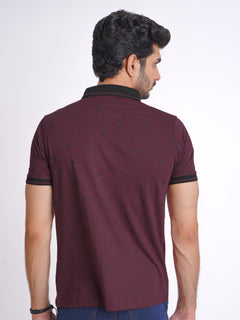 Maroon Half Sleeves Contrast Printed Polo T-Shirt (POLO-628)