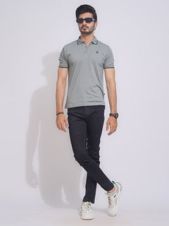 Natural Grey  Contrast Tipping Half Sleeves Cotton Jersey Polo T-Shirt (POLO-629)