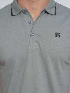 Natural Grey  Contrast Tipping Half Sleeves Cotton Jersey Polo T-Shirt (POLO-629)