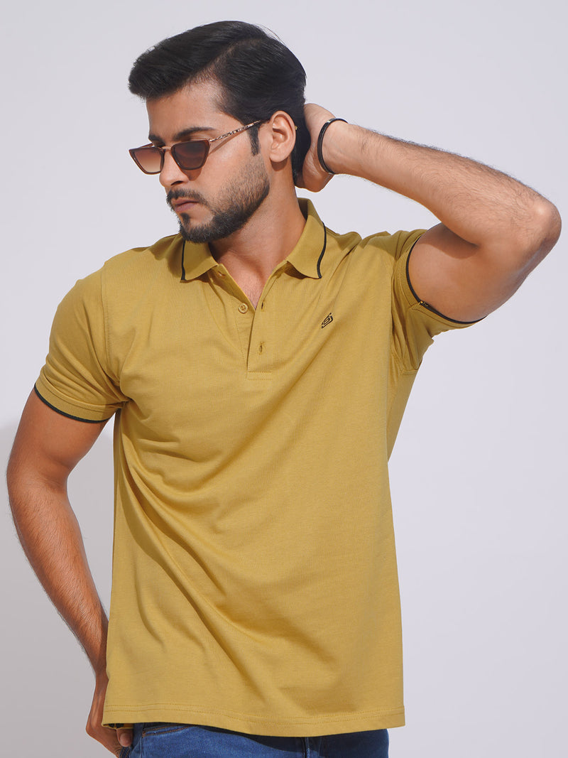 Nugget Gold Contrast Tipping Half Sleeves Cotton Jersey Polo T-Shirt (POLO-631)