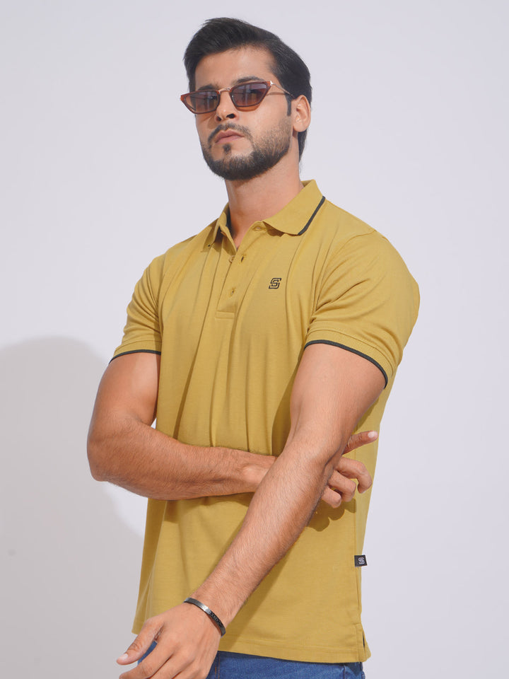 Nugget Gold Contrast Tipping Half Sleeves Cotton Jersey Polo T-Shirt (POLO-631)