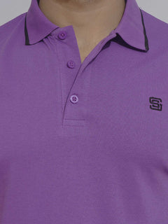 Purple Sapphire  Contrast Tipping Half Sleeves Cotton Jersey Polo T-Shirt (POLO-632)