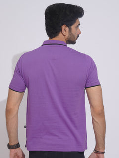 Purple Sapphire  Contrast Tipping Half Sleeves Cotton Jersey Polo T-Shirt (POLO-632)