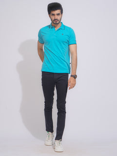 Blue Capri Contrast Tipping Half Sleeves Cotton Jersey Polo T-Shirt (POLO-633)
