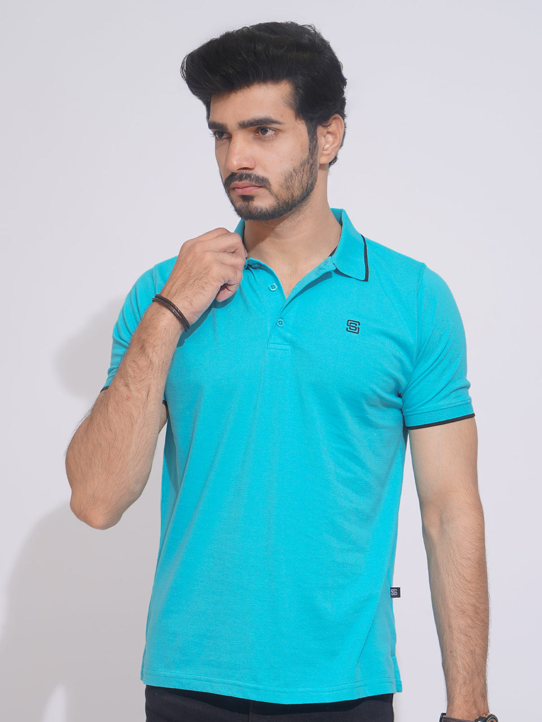 Blue Capri Contrast Tipping Half Sleeves Cotton Jersey Polo T-Shirt (POLO-633)