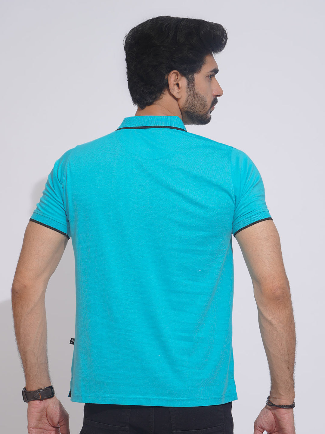 Blue Capri Contrast Tipping Half Sleeves Cotton Jersey Polo T-Shirt (POLO-633)