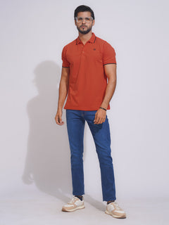Orange Contrast Tipping Half Sleeves Cotton Jersey Polo T-Shirt (POLO-634)