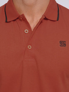Orange Contrast Tipping Half Sleeves Cotton Jersey Polo T-Shirt (POLO-634)