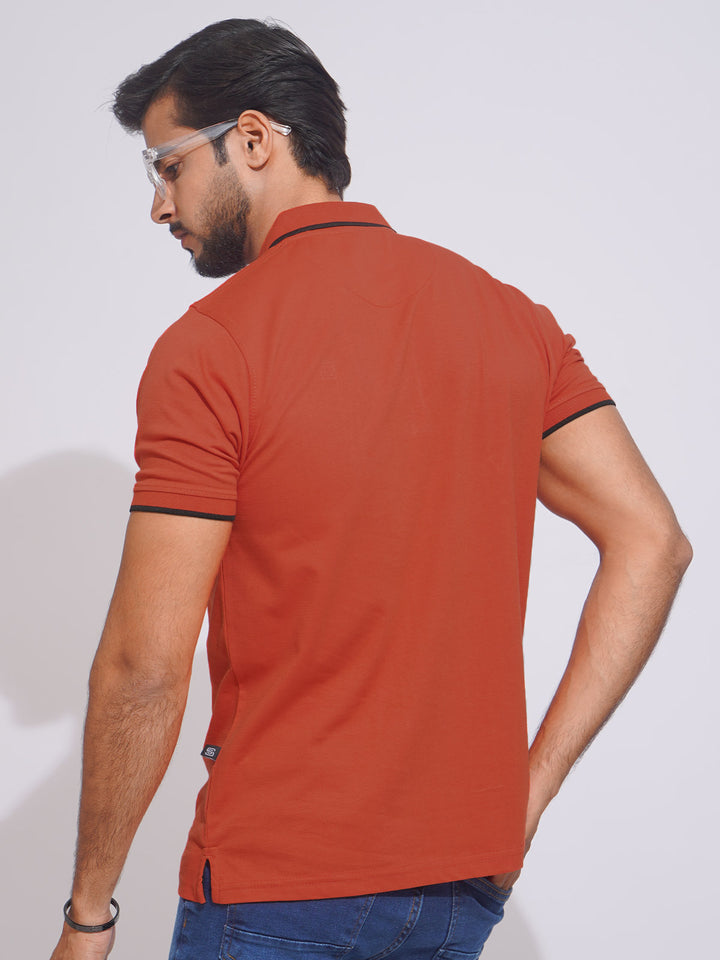 Orange Contrast Tipping Half Sleeves Cotton Jersey Polo T-Shirt (POLO-634)