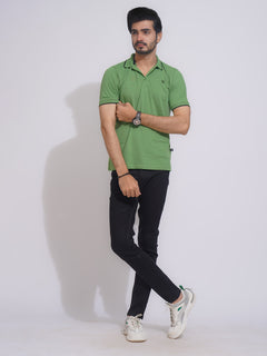 Salted Lime Contrast Tipping Half Sleeves Cotton Jersey Polo T-Shirt (POLO-635)