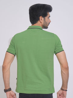 Salted Lime Contrast Tipping Half Sleeves Cotton Jersey Polo T-Shirt (POLO-635)