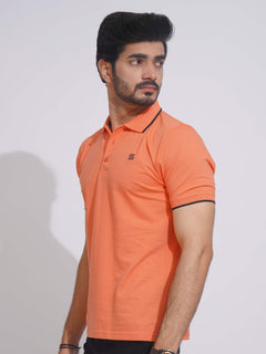 Tangerine Contrast Tipping Half Sleeves Cotton Jersey Polo T-Shirt (POLO-637)