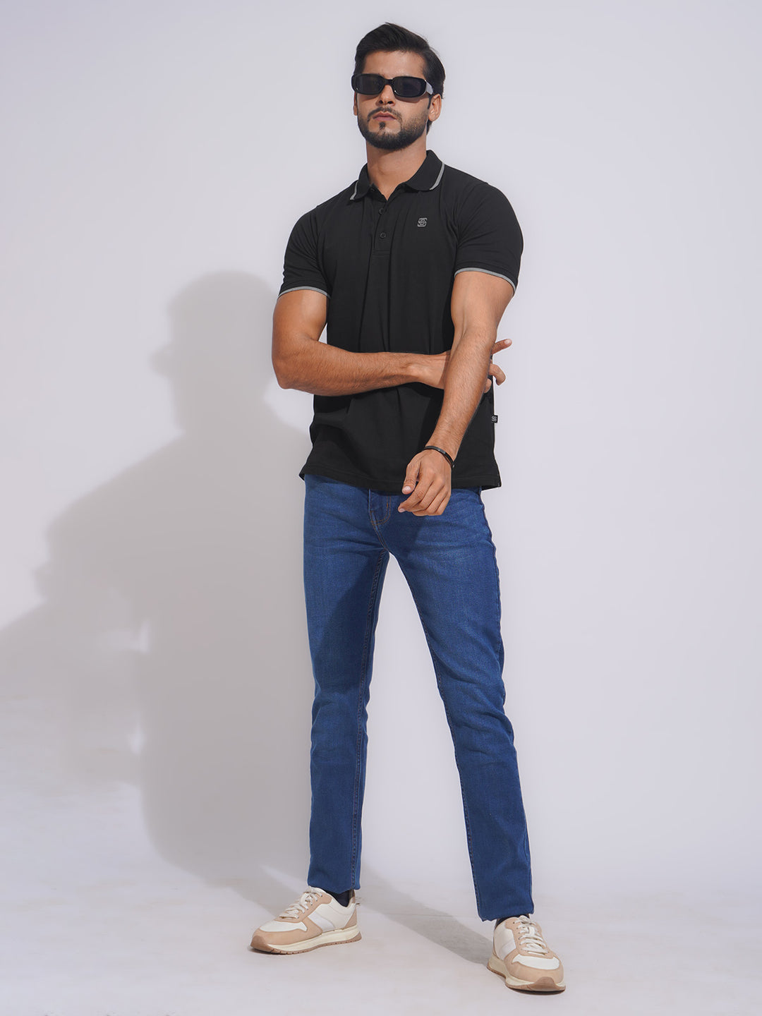 Black Contrast Tipping Half Sleeves Cotton Jersey Polo T-Shirt (POLO-639)