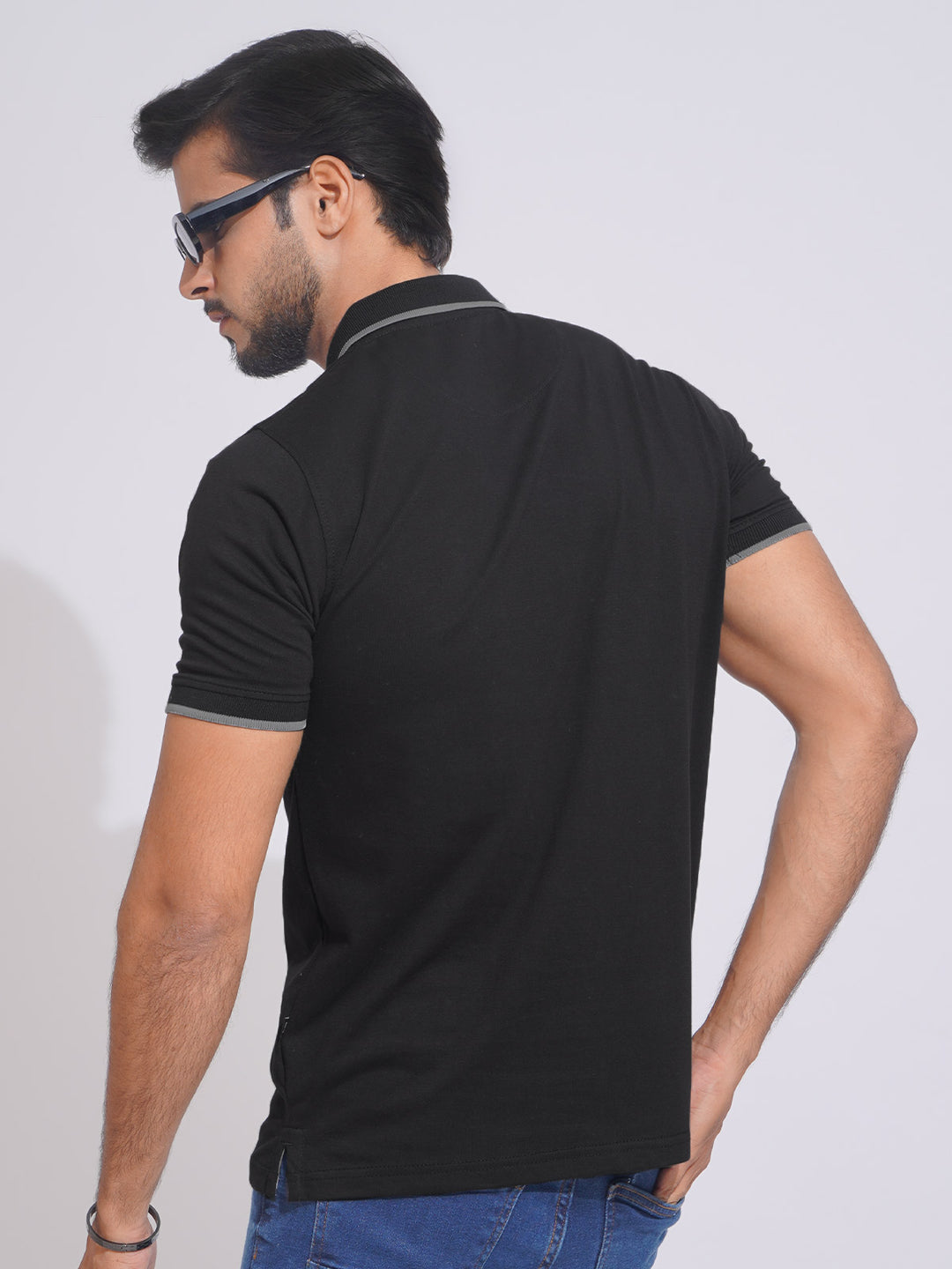 Black Contrast Tipping Half Sleeves Cotton Jersey Polo T-Shirt (POLO-639)