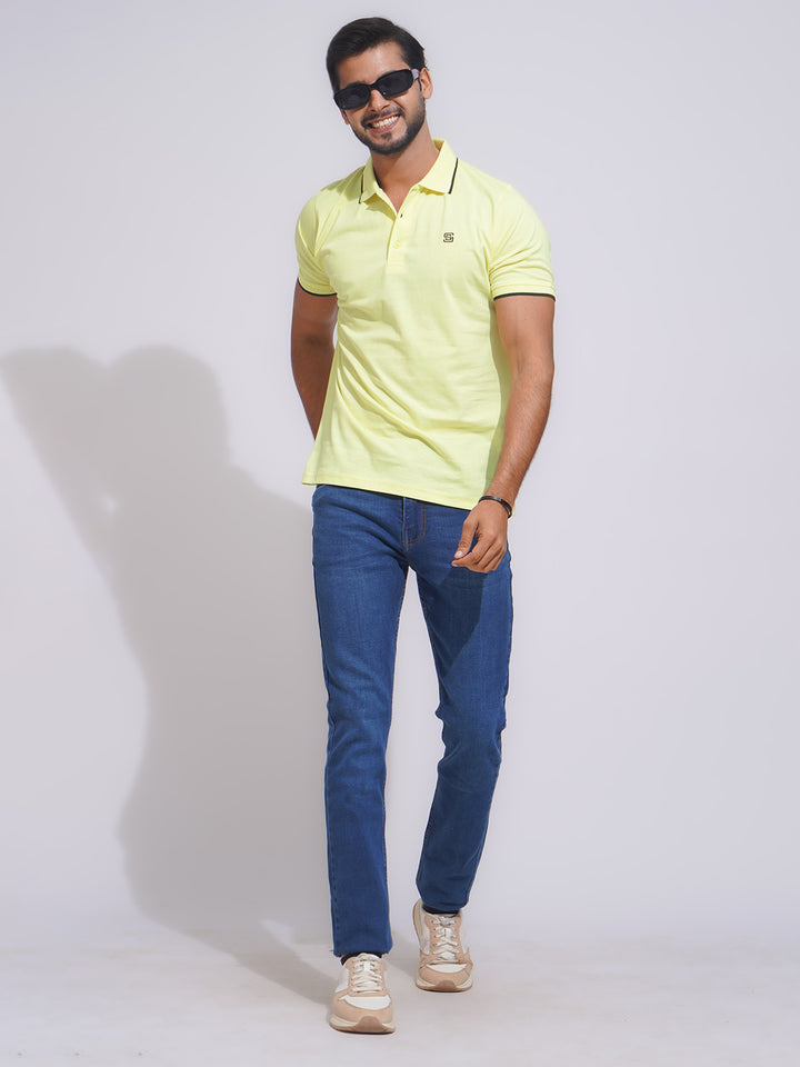 Lemon Contrast Tipping Half Sleeves Cotton Jersey Polo T-Shirt (POLO-640)