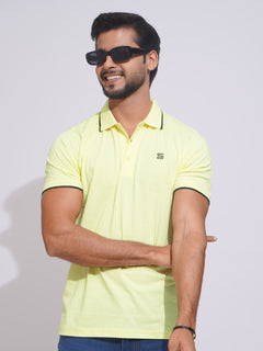 Lemon Contrast Tipping Half Sleeves Cotton Jersey Polo T-Shirt (POLO-640)