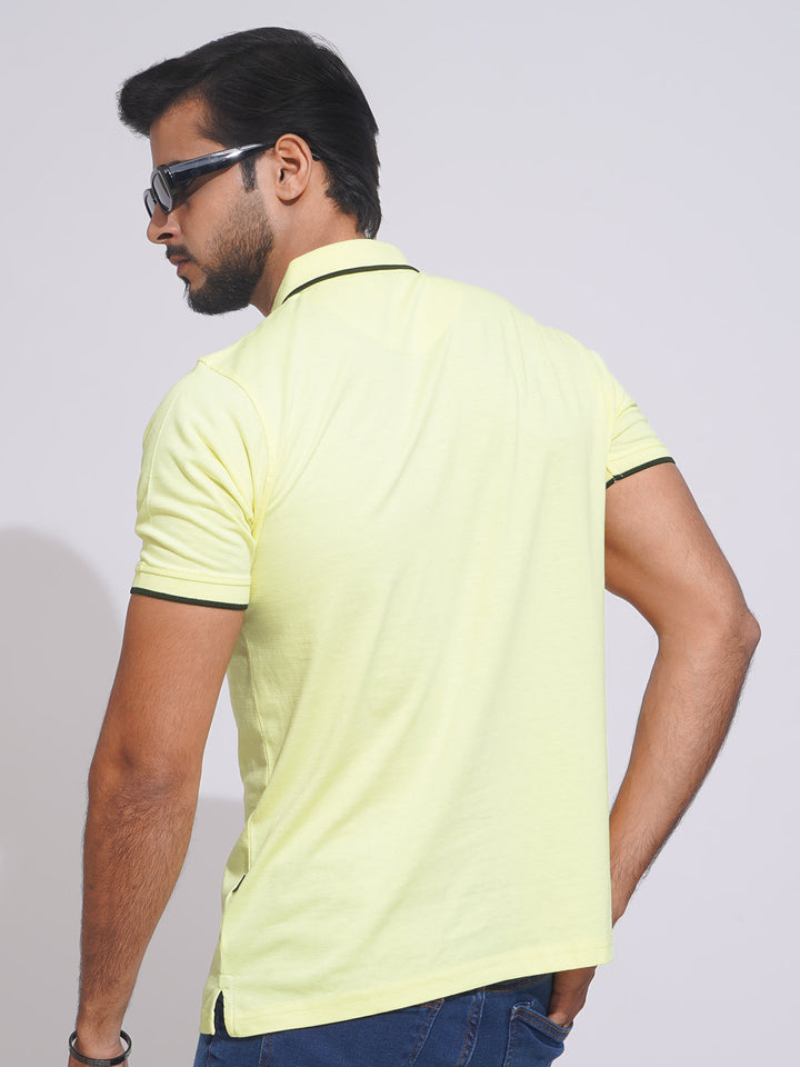 Lemon Contrast Tipping Half Sleeves Cotton Jersey Polo T-Shirt (POLO-640)