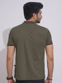Green Contrast Tipping Half Sleeves Cotton Jersey Polo T-Shirt (POLO-641)