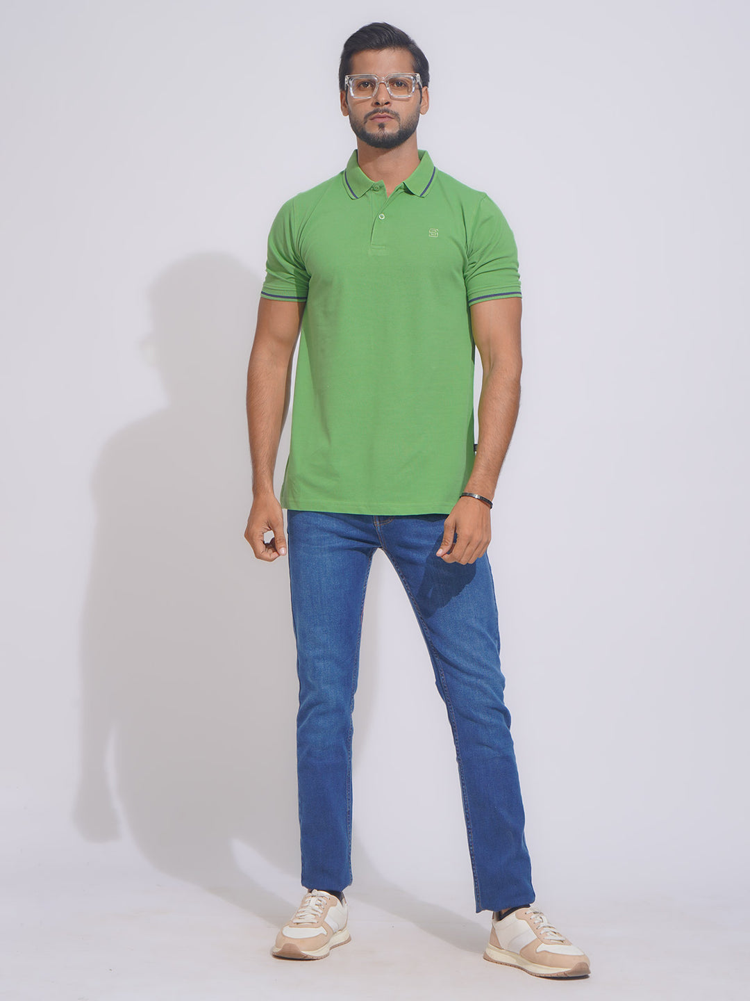 Salted Lime Classic Half Sleeves Cotton Polo T-Shirt (POLO-643)