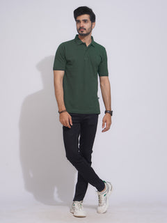 Dark Green Classic Half Sleeves Cotton Polo T-Shirt (POLO-644)